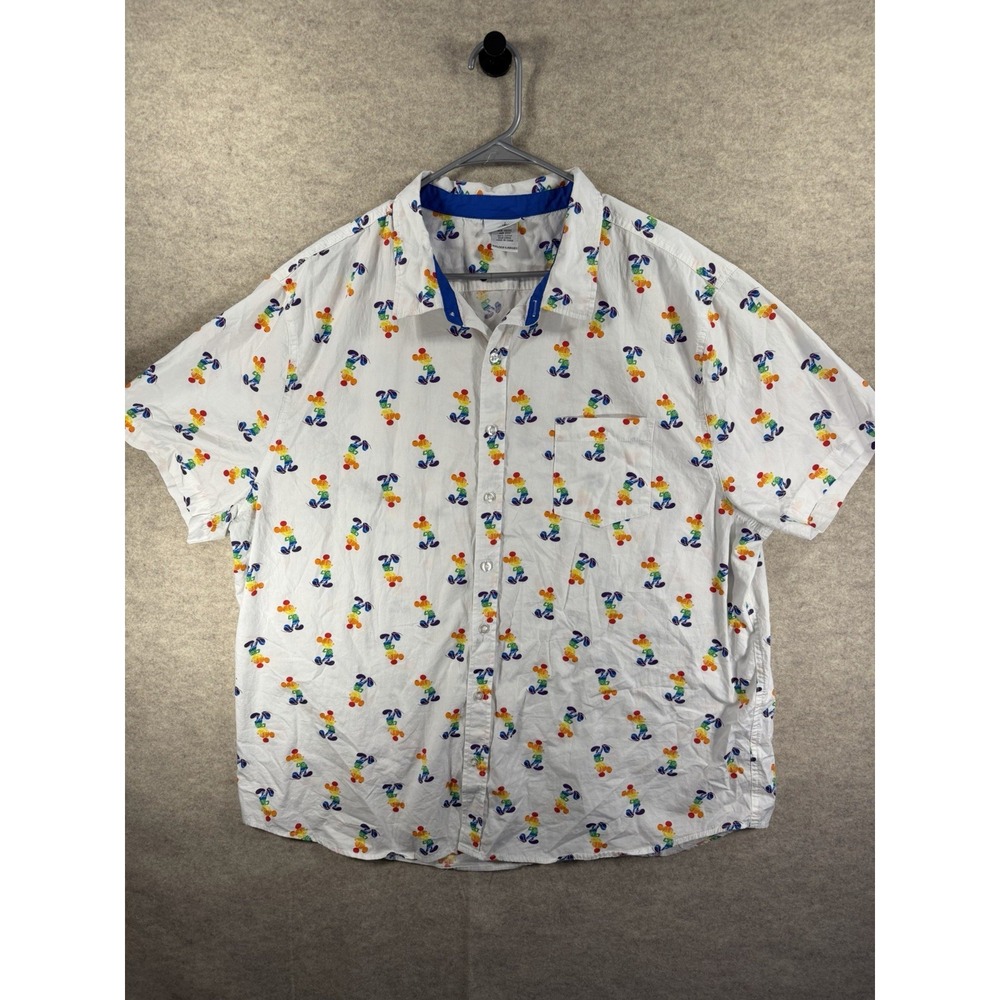 Disney Parks Rainbow Mickey Mouse Pride Men's SS Button Up Shirt, 2XL